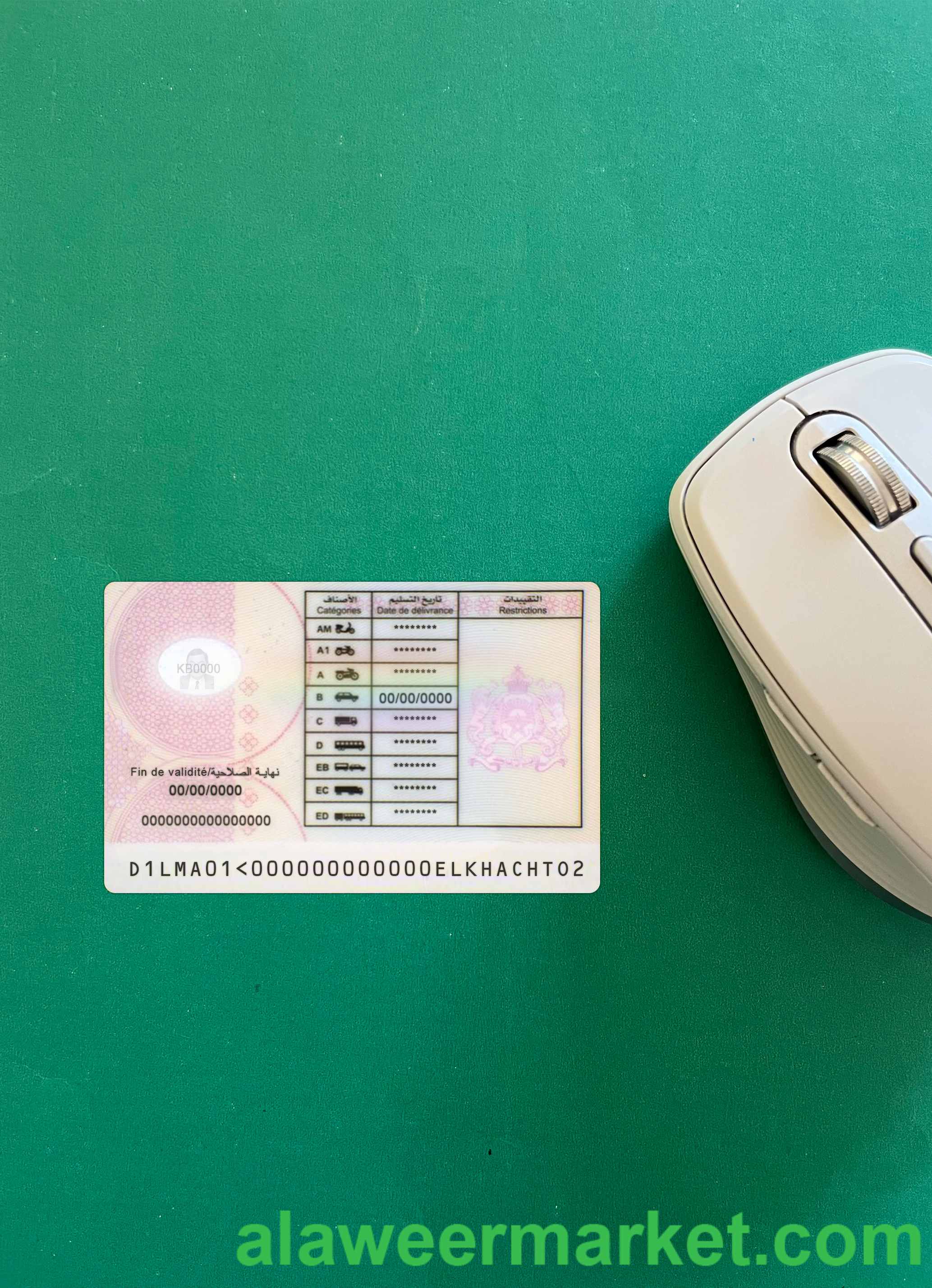 Morocco driving license photolook back
